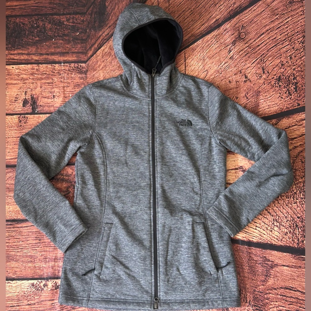 The North Face Meadowbrook Raschel hooded jacket grey color and faux fur lining